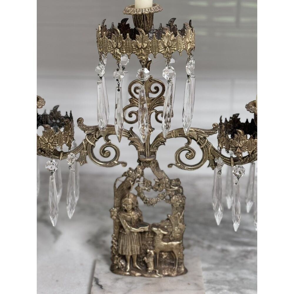 Antique Victorian Brass And Marble 3-Arm Candelabra Large - Picture 7 of 13